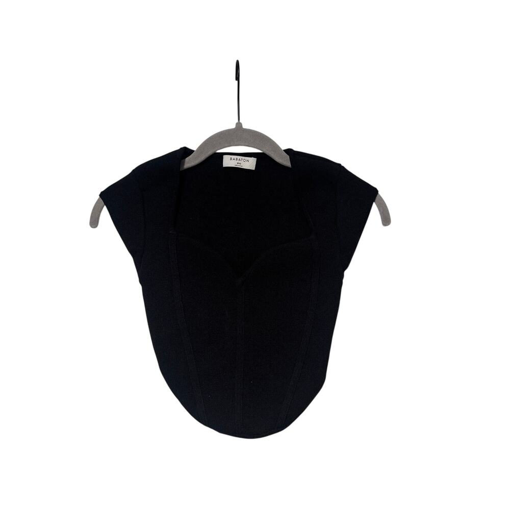 Babaton Aritzia Black Knit Sweetheart Cap Sleeve Top Women’s 2XS Fitted - Picture 3 of 7